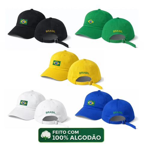 Boné Brasil Bandeira Bordado Ajustável Aba Curva Unissex
