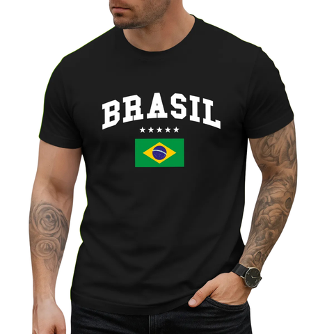 Camiseta Masculina 100% Algodão Estampa Brasil Copa 2026