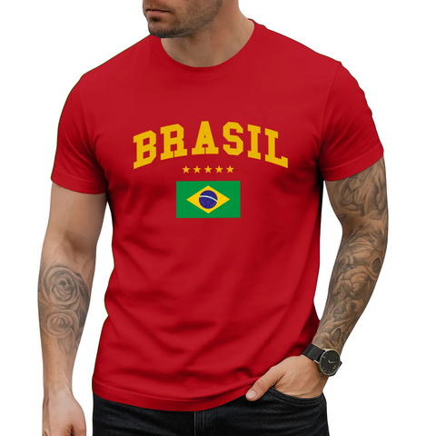 Camiseta Masculina 100% Algodão Estampa Brasil Copa 2026
