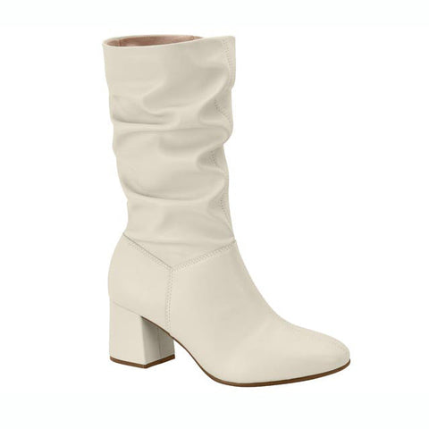 Bota Beira Rio 9076-102 Cano Médio Franzida Napa Off White