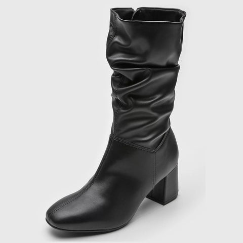 Bota Beira Rio 9076-102 Cano Médio Franzida Napa Preta