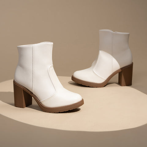 Bota Cano Curto Beira Rio 9088-101 Salto Bloco Off White