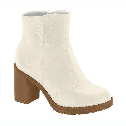 Bota Cano Curto Beira Rio 9088-101 Salto Bloco Off White