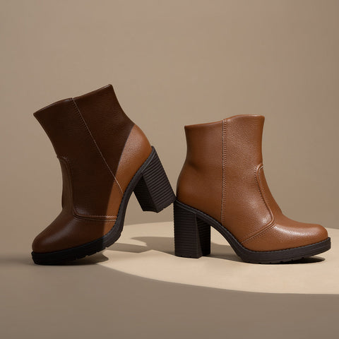 Bota Cano Curto Beira Rio 9088-101 Salto Bloco Caramelo