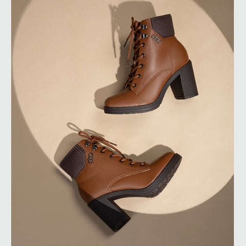 Bota Cano Curto Beira Rio 9088-103 Salto Bloco com Cadarço Avelã