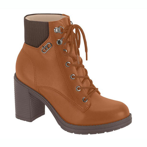 Bota Cano Curto Beira Rio 9088-103 Salto Bloco com Cadarço Avelã