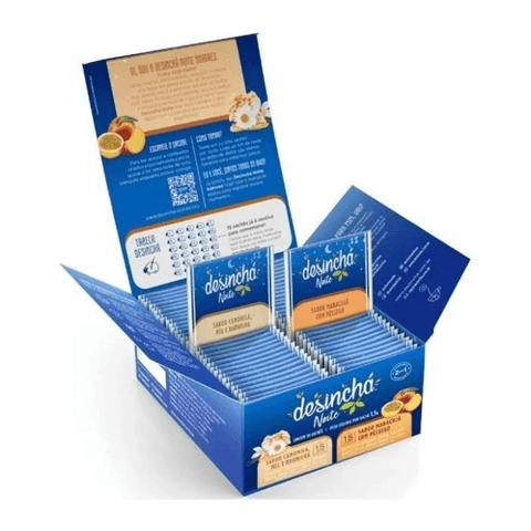 Desinchá Noite Sabores: Maracujá com Pêssego + Camomila Mel e Baunilha Display 30 Envelopes