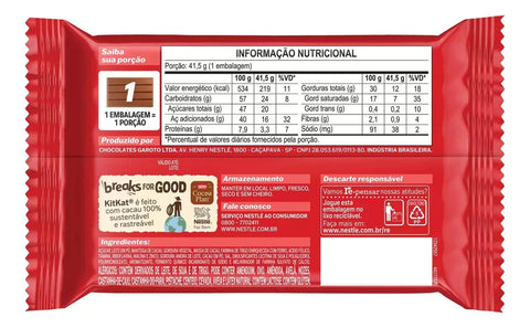 Nestlé Kitkat Barra de Chocolate Ao Leite Wafer Kitkat 41,5g Nestlé