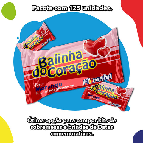 Pacote Balinha do Coração Morango 500 g Florestal