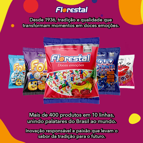 Bala Mastigável De Frutas Sortidas Florestal 500g Com 100un