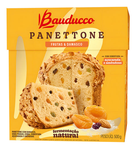 Panettone com Frutas e Damasco Cobertura Açucarada e Amêndoas Bauducco Speciale Caixa 500g