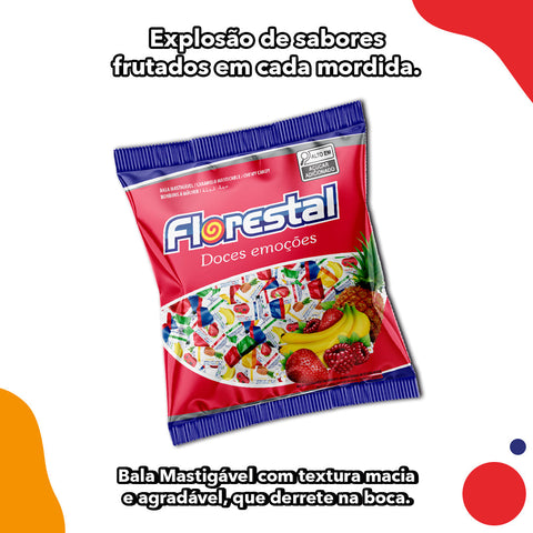 Bala Mastigável De Frutas Sortidas Florestal 500g Com 100un
