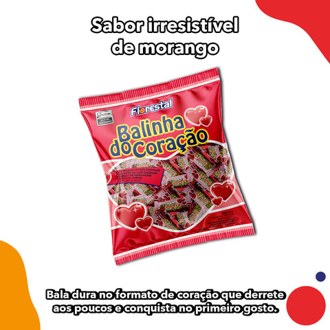 Pacote Balinha do Coração Morango 500 g Florestal