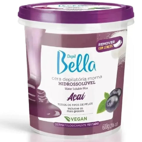 Cera Depilatoria Depil Bella Hidrossolúvel Vegan Açaí 600gr