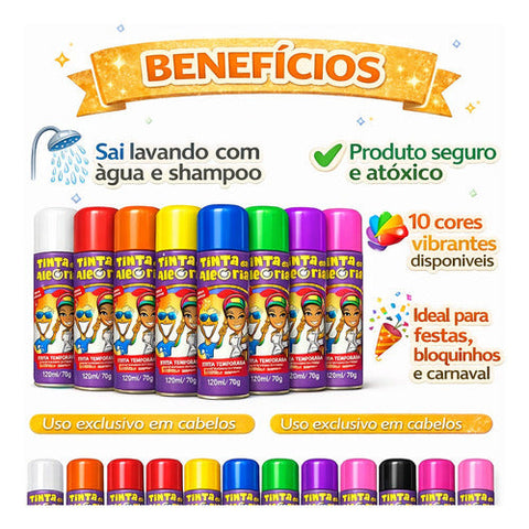 Tinta Spray Colorido Cabelos Lavável - Unidade - Cores