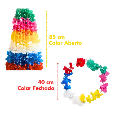 Kit 60 Colar Havaiano Flores Plásticas Coloridas