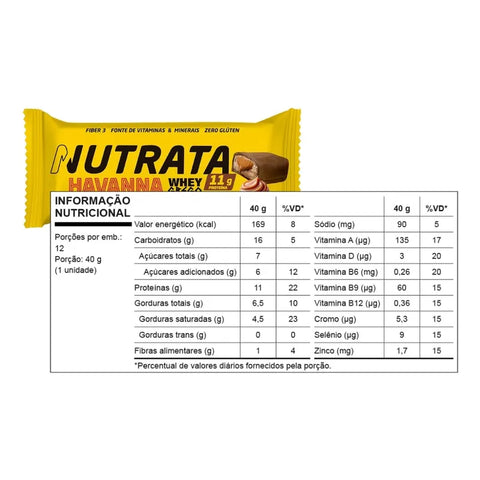 Whey Grego Bar Havanna Dulce de Leche - Nutrata Barras com 12 Barras de 40g.
