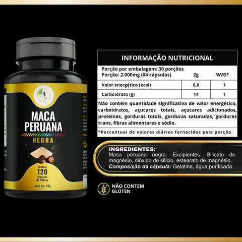 Maca Peruana Negra 120 Cápsulas - Fits Life Sem Sabor