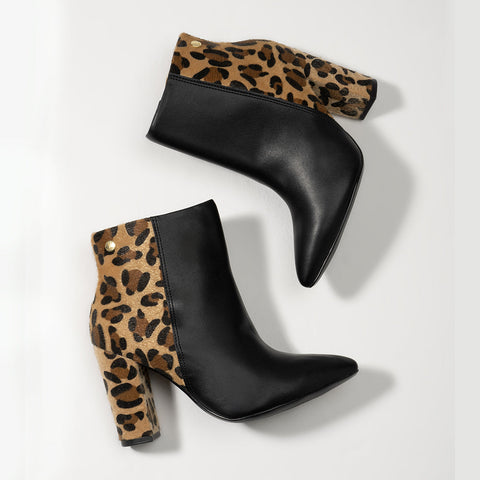 Bota Vizzano 3105-100 Salto Bloco Bico Fino Preto/Bege Estampado