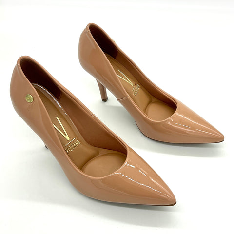 Scarpin Vizzano 1184-1101 Bico Fino Salto Alto Verniz Nude