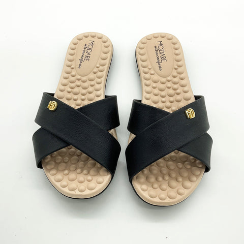 Sandália Rasteira Modare 7163-105 Sem Cadarço (Slip-on) Preta