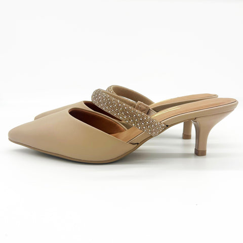 Mule Scarpin Vizzano 1122-886 Salto Baixo Bico Fino Bege