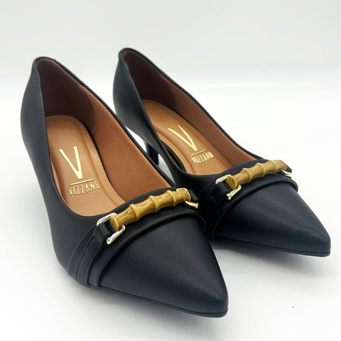 Scarpin Vizzano 1122-887 Salto Baixo Bico Fino Preto