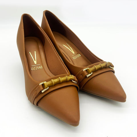 Scarpin Vizzano 1122-887 Salto Baixo Bico Fino Caramelo