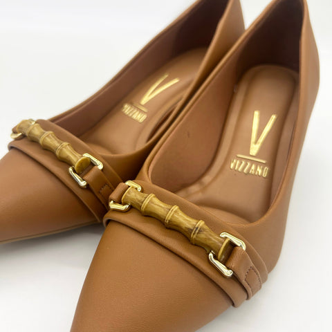Scarpin Vizzano 1122-887 Salto Baixo Bico Fino Caramelo