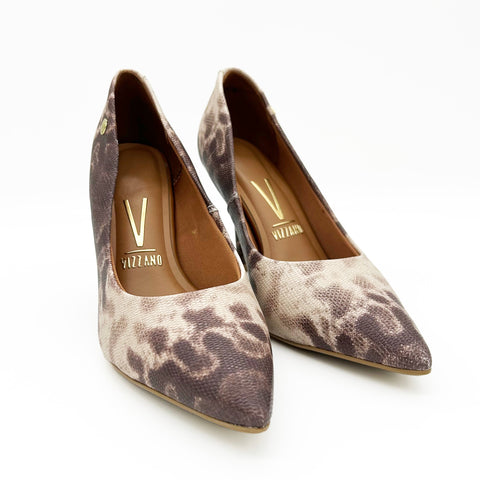 Scarpin Vizzano 1184-1501 Bico Fino Salto Alto Cobra Off White