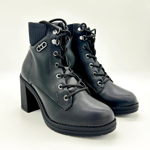 Bota Cano Curto Beira Rio 9088-103 Salto Bloco com Cadarço Preta