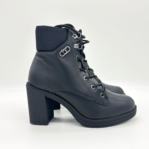 Bota Cano Curto Beira Rio 9088-103 Salto Bloco com Cadarço Preta