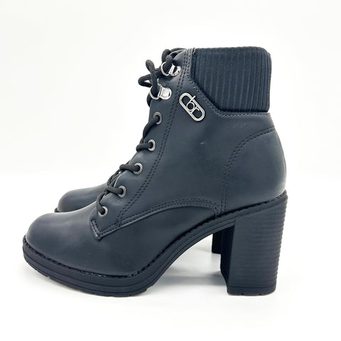 Bota Cano Curto Beira Rio 9088-103 Salto Bloco com Cadarço Preta