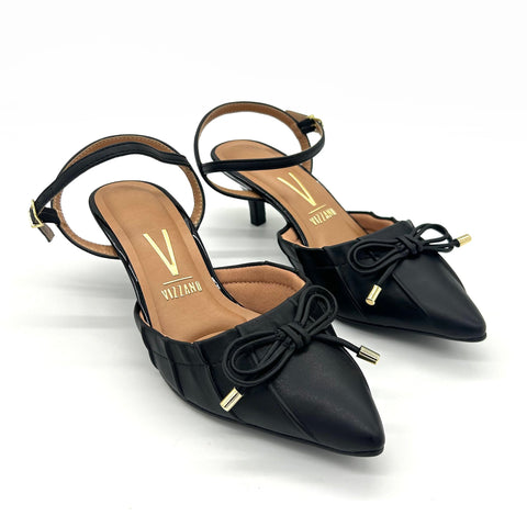 Scarpin Slingback Vizzano 1122-829 Salto Baixo Bico Fino com Laço Preto