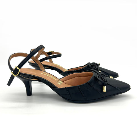 Scarpin Slingback Vizzano 1122-829 Salto Baixo Bico Fino com Laço Preto