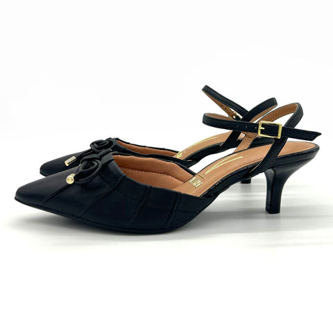 Scarpin Slingback Vizzano 1122-829 Salto Baixo Bico Fino com Laço Preto