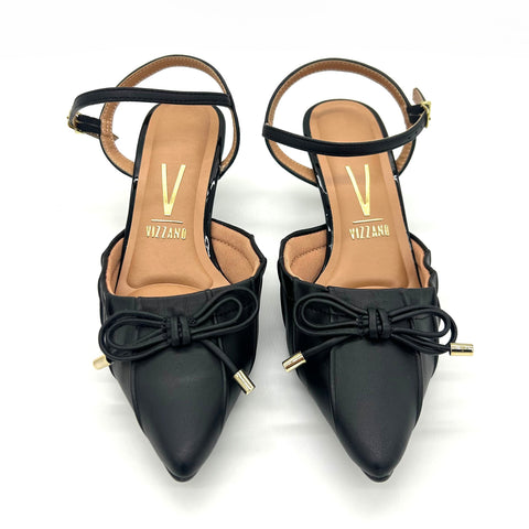 Scarpin Slingback Vizzano 1122-829 Salto Baixo Bico Fino com Laço Preto