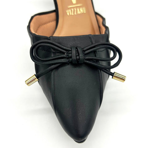 Scarpin Slingback Vizzano 1122-829 Salto Baixo Bico Fino com Laço Preto