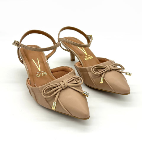 Scarpin Vizzano 1122-829 Salto Baixo Bico Fino com Laço Bege