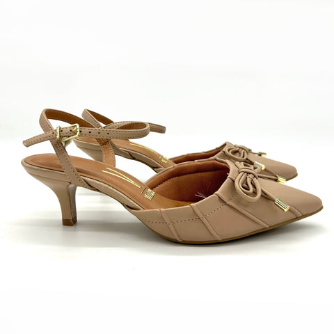 Scarpin Vizzano 1122-829 Salto Baixo Bico Fino com Laço Bege