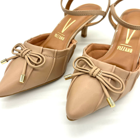 Scarpin Vizzano 1122-829 Salto Baixo Bico Fino com Laço Bege