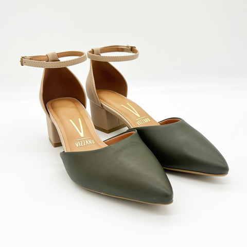 Scarpin Vizzano 1220-317 salto bloco com tira no tornozelo Verde-oliva/Bege