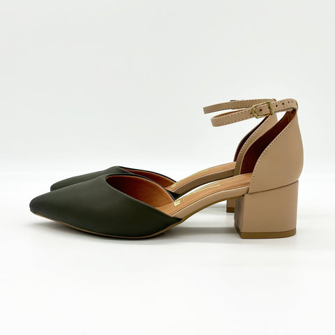 Scarpin Vizzano 1220-317 salto bloco com tira no tornozelo Verde-oliva/Bege