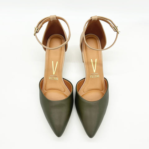 Scarpin Vizzano 1220-317 salto bloco com tira no tornozelo Verde-oliva/Bege