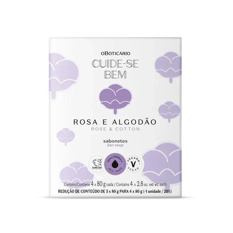 Boticário Sabonetes Cuide-se Bem Rosa e Algodão 4x80g Cada - MEUBRASILONLINE