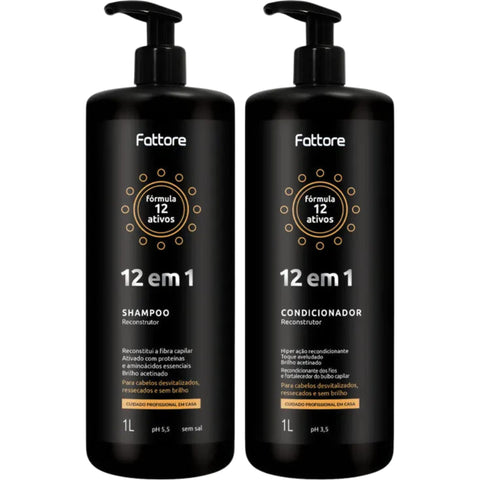 Fattore Kit Shampoo+Condicionador - Fórmula 12 Em 1 - 1L