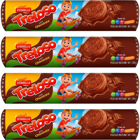 Vitarella Kit 4x Biscoito Treloso Sabor Chocolate 120g