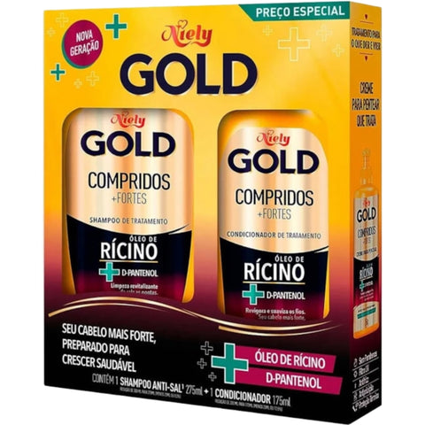 Niely Gold Kit Shampoo 275ml + Condicionador 175ml Compridos + Fortes