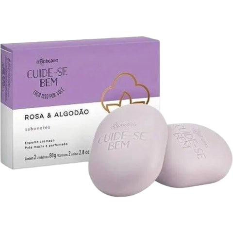 O Boticário Sabonete em Barra Duo Cuide-se Bem Rosa e Algodão - 2X 80 160g