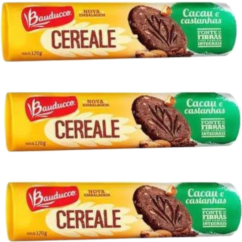 Bauducco Biscoito Integral Cereale Cacau e Castanha 3x170g